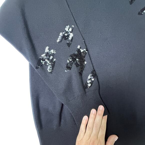 Karl Lagerfeld Paris Black Sequin Bird Sweater XL Knit Embellished Pullover - Picture 6 of 13